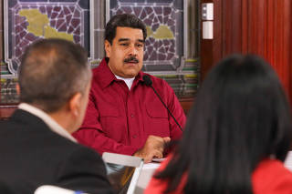Venezuela's President Nicolas Maduro speaks during a meeting with ministers and governors in Caracas