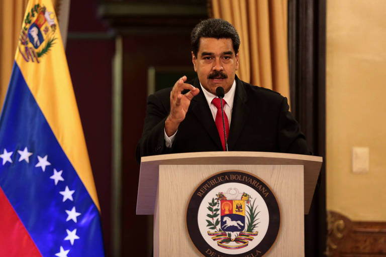 O presidente da Venezuela, Nicolás Maduro, discursa em Caracas
