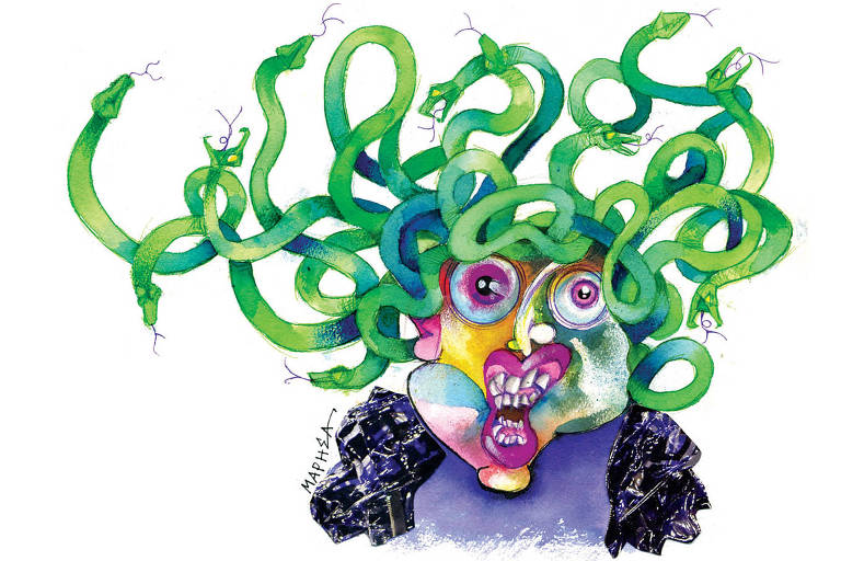 Ilustração da Medusa com cores vibrantes 