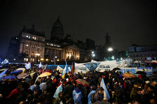 Anti-abortion rights activists gather as lawmakers are expected to vote on a bill legalizing abortion, in Buenos Aires