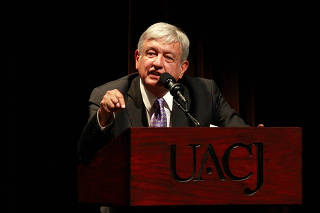 Mexico's President-elect Andres Manuel Lopez Obrador addresses the audience during the First Pacification and Reconciliation Forum, aimed at promoting peace in the country, in Ciudad Juarez