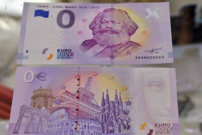 Nota de 0 euro com rosto de Karl Marx é sucesso de vendas