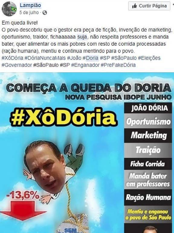 Post de Facebook que acusa João Doria de ser ficha suja é feito por servidor de prefeitura do interior