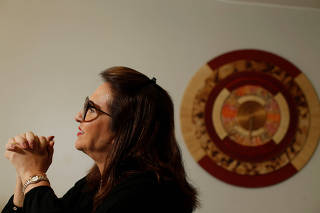 Brazil's Senator Katia Abreu, runner-up candidate on Ciro Gomes for Brazil's presidential election, gestures during an interview to Reuters in Brasilia