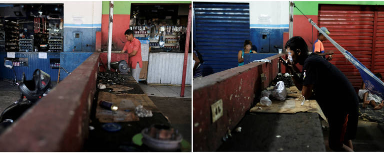 Antes e depois no último dia 24 em pátio externo de oficina de Boa Vista
