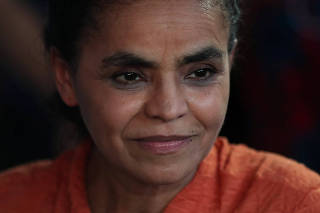 Presidential candidate Marina Silva attends an interview with local representatives in Sao Goncalo