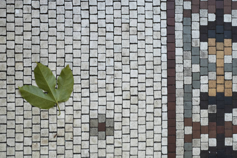 Detalhe do piso da varanda da casa da r. Piauí, executado em ladrilho hidráulico