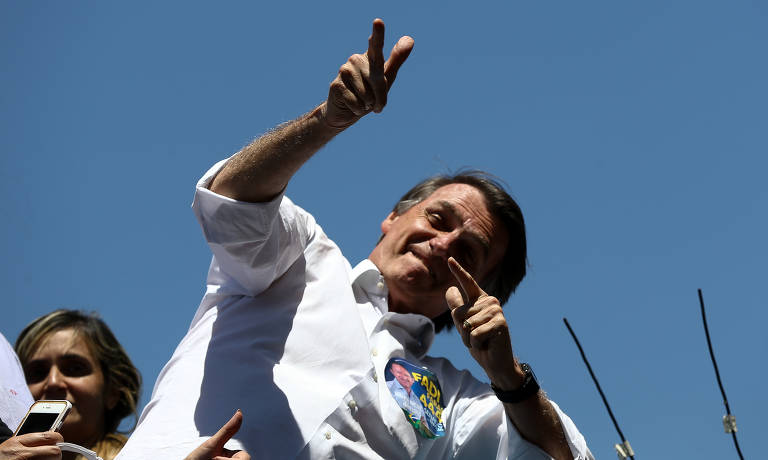 O presidenciável Jair Bolsonaro (PSL) durante ato de campanha em Ceilândia (DF)