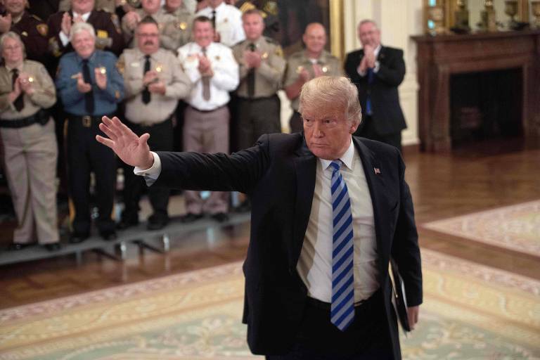 O presidente Donald Trump durante encontro com xerifes americanos na Casa Branca nesta quarta (5)