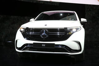 A Mercedes EQC, new electric SUV unveils by Mercedes-Benz, is seen at Artipelag art gallery in Gustavsberg