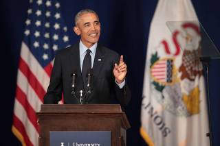 Former President Obama Accepts The Paul H. Douglas Award For Ethics In Government At The University Of Illinois