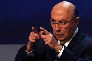 Presidential candidate Henrique Meirelles of the Brazilian Democratic Movement (MDB) attends the first television debate at the Bandeirantes TV studio in Sao Paulo