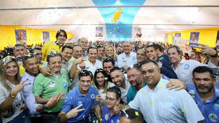 O candidato à Presidência da República Geraldo Alckimin (PSDB) participa de evento em São Bernardo do Campo com o candidato ao governo de São Paulo João Dória (PSDB)