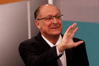 Presidential candidate Geraldo Alckmin of PSDB attends a television debate at the Gazeta TV studio in Sao Paulo