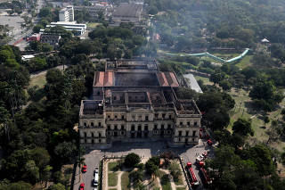 An aerial view of the National Museum of Brazil after a fire burnt it in Rio de Janeiro