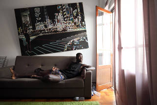 Ibrahima Sory Soumah, who left Guinea for Lithuania to chase his soccer dreams, at a house he shares near the stadium in Setúbal, Portugal.