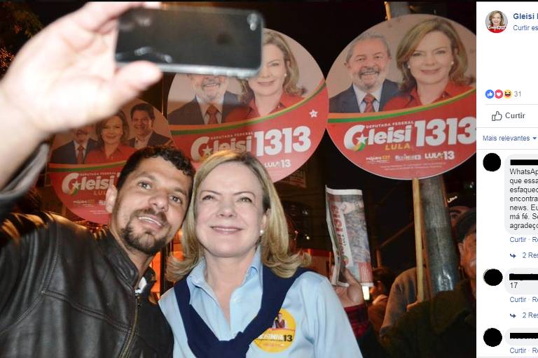 Homem em foto com Gleisi Hoffmann não é o agressor de Bolsonaro