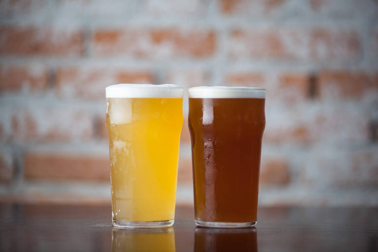 Imagem de dois copos com cerveja clara e escura