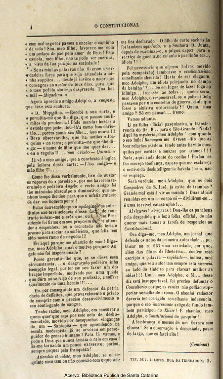 Edição do jornal O Constitucional, de 1867, com hino nacional escrito por Machado de Assis