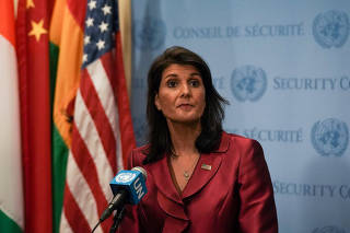 U.S. Ambassador to the United Nations Nikki Haley speaks during a news conference at U.N. headquarters in Manhattan