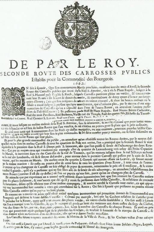 Decreto de Luís 14 autorizando o transporte coletivo em Paris