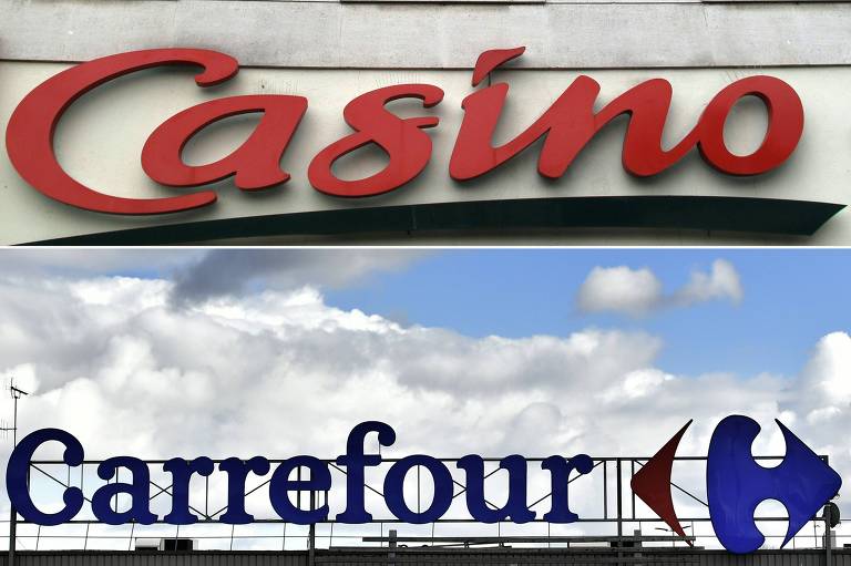 Logo da rede de supermercados Carrefour e da rede Casino