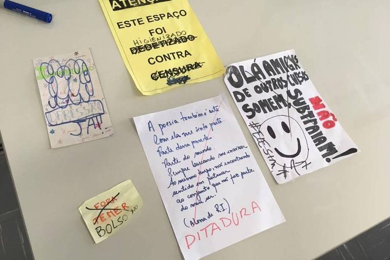 Sala de aula da Faap foi rabiscada com mensagens de apoio a Bolsonaro e à ditadura