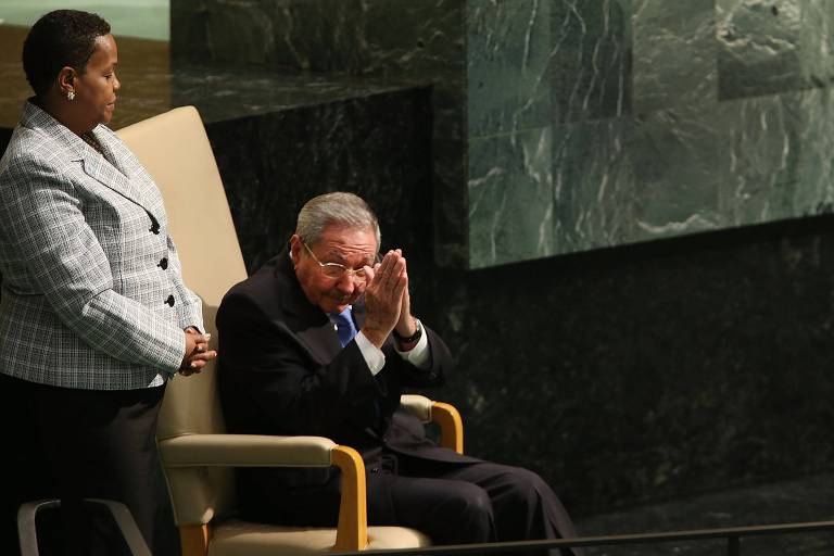 Raúl Castro, que substituiu o irmão Fidel no comando do país, após discursar na Assembleia Geral da ONU, em Nova York, em 2015