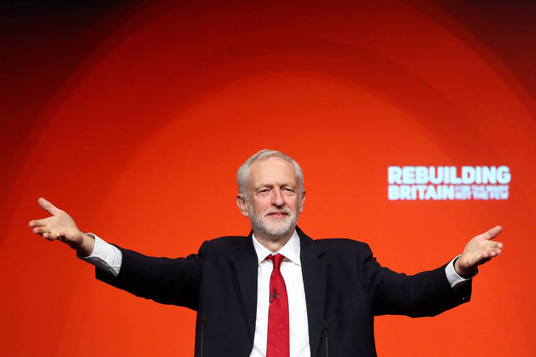 O atual líder do Partido Trabalhista britânico, Jeremy Corbyn, durante o encontro da sigla em Liverpool 