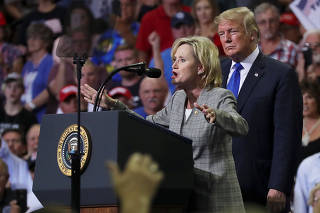 U.S. Senator Cindy Hyde-Smith campaigns with U.S. President Trump at rally in Southaven, Mississippi