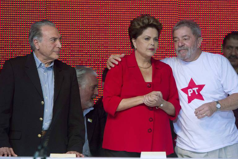 Michel Temer, Dilma Rousseff e Lula, em encontro em 2014