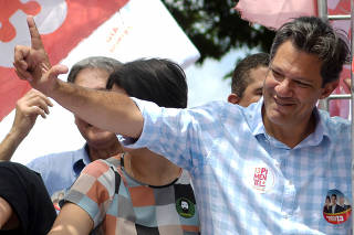 Brazilian presidential candidate Fernando Haddad attends a rally in Belo Horizonte