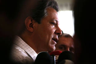 Haddad, presidential candidate of Brazil's leftist Workers' Party (PT), talks to journalists after PT's national executive meeting, in Sao Paulo