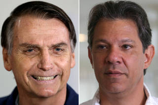 A combination of file photos shows presidential candidates Jair Bolsonaro and Fernando Haddad