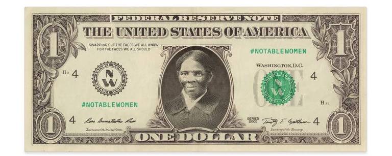 Nota de US$ 1 com o rosto da abolicionista Harriet Tubman