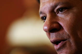 Haddad, presidential candidate of Brazil's leftist Workers' Party (PT), attends a news conference after visiting the National Conference of Bishops of Brazil (CNBB) in Brasilia