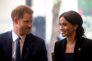 Britain's Prince Harry and Meghan, the Duke and Duchess of Sussex, attend the annual WellChild Awards ceremony the Royal Lancaster Hotel in London