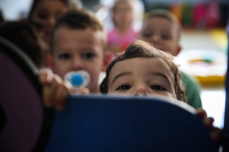 Alunos da creche Kandinsky, na zona sul de SP