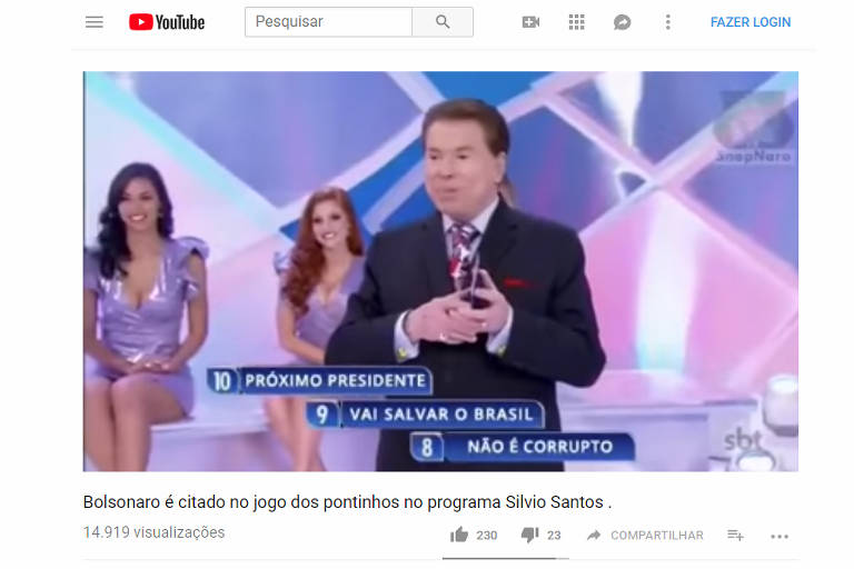 Vídeo do programa de Sílvio Santos em que Bolsonaro é citado foi manipulado