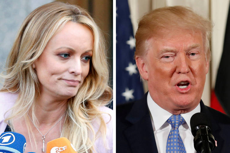Combinação de fotos mostra a atriz Stephanie Clifford, conhecida como Stormy Daniels, e o presidente dos EUA, Donald Trump