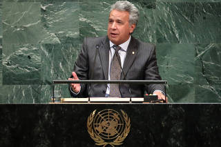 FILE PHOTO: Ecuador's President Lenin Moreno Garces addresses the General Assembly in New York