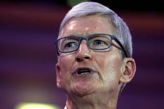 Apple CEO Tim Cook delivers a keynote during the European Union's privacy conference at the EU Parliament in Brussels