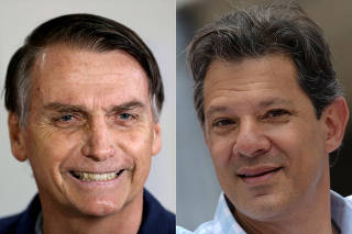 A combination of file photos shows presidential candidates Jair Bolsonaro and Fernando Haddad