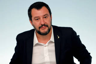 FILE PHOTO: Interior Minister Matteo Salvini attends a news conference after a cabinet meeting at Chigi Palace in Rome