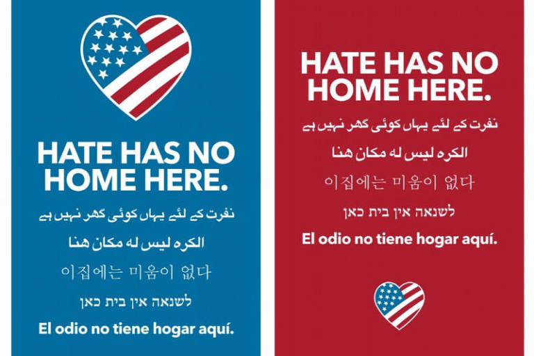 Imagem da "Hate has no home here", campanha contra o ódio nos EUA