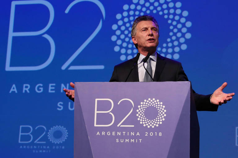 O presidente argentino Mauricio Macri fala durante evento em Buenos Aires com empresários em preparação para o encontro do G20