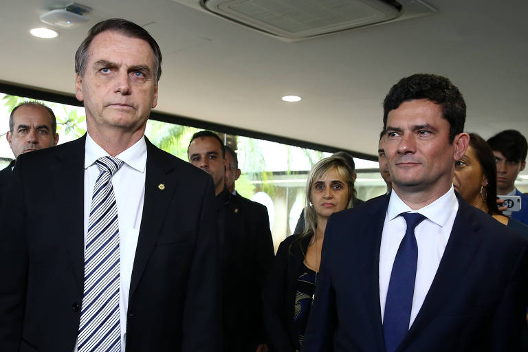 O presidente Jair Bolsonaro (PSL) ao lado do ministro Sergio Moro