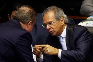 Economist Paulo Guedes, future economy minister of Brazil's President-elect Jair Bolsonaro, attends a session at the National Congress in Brasilia