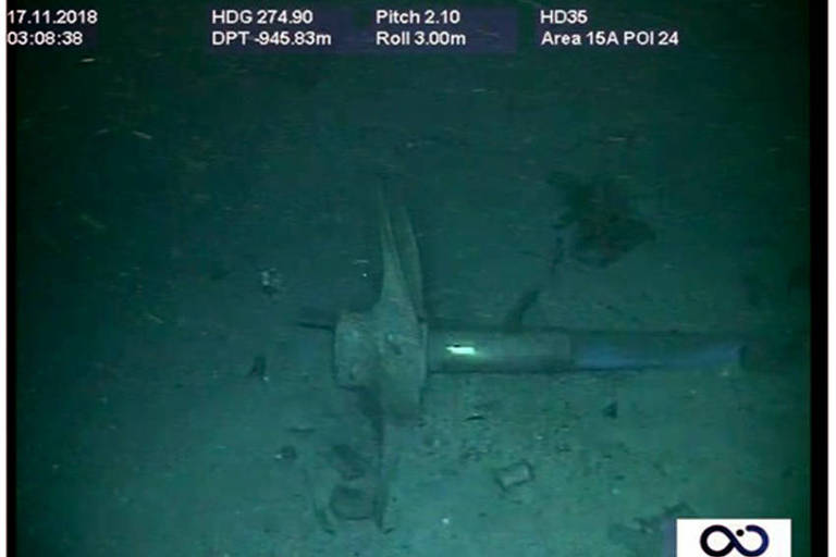 Imagem divulgada pela Marinha argentina mostra destroço do submarino ARA San Juan, localizado neste sábado (17)