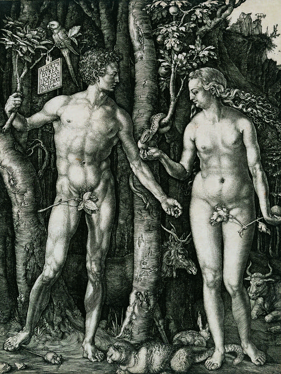 Adão e Eva em gravura de Albrecht Dürer, de 1504